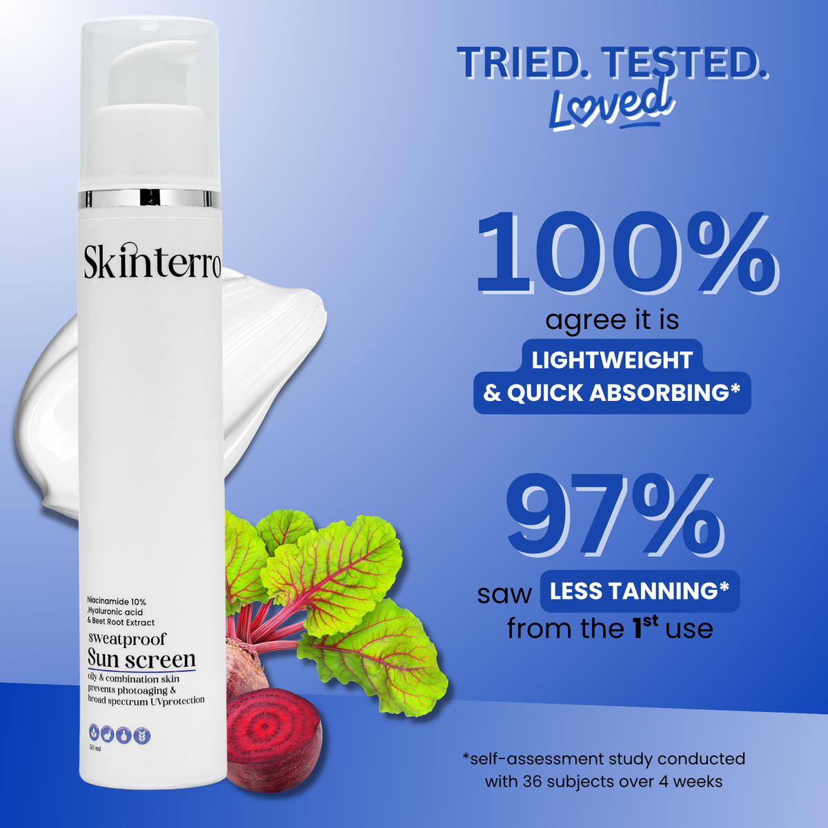 Sunscreen with SPF 50 PA+++ + Niacinamide 10% + Hyaluronic Acid + Beet Root Extract